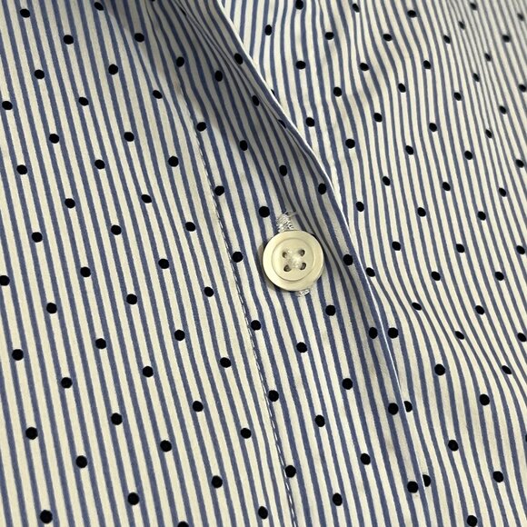 Ann Taylor Factory Women's Button Down Shirt S Blue White Polka Dot Long Sleeve - Picture 3 of 12
